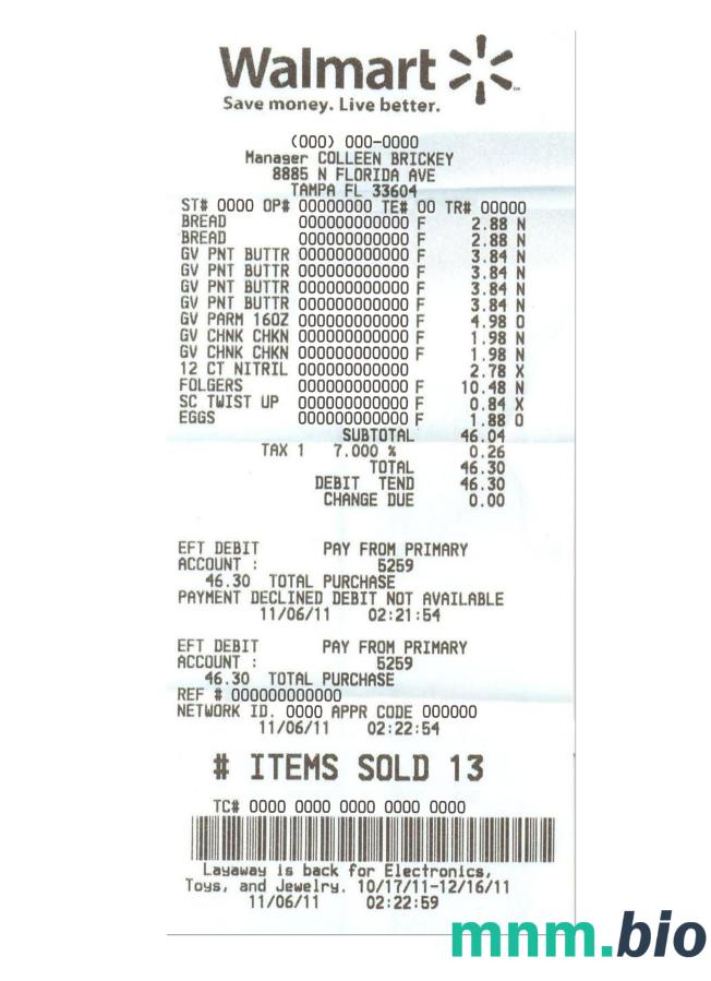 Walmart czek płatniczy wersja 2